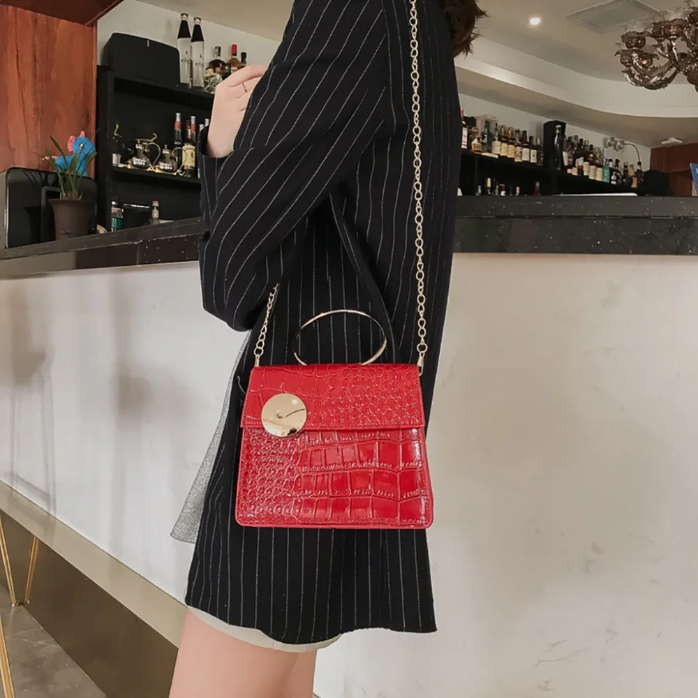 

Explosion 2019 Versatile Women Solid Square Stone Pattern Messenger Bag Fashion Patent Leather Chain Bag elegant bolsos mujer #7