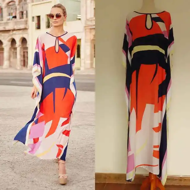 Kaftan Beach Wear Cover Up Tunic Dress Women's Beachwear Ladies 2018 Quality Sun Clothes Print Cotton Sierra Surfer