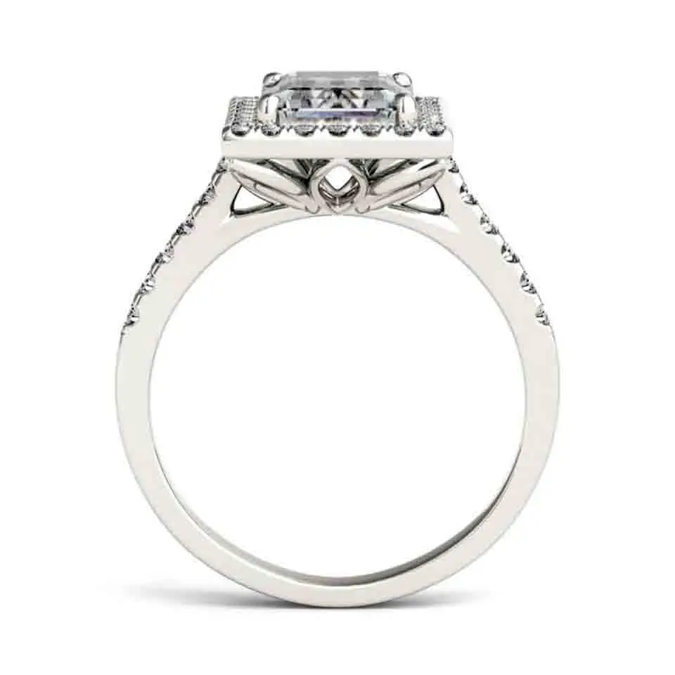 Moissanite обручальное кольцо Certified Charles Colvard 2.5ct VS DEF Изумрудный Cut Настоящее 14 К к белого золота с бриллиантами ювелирные украшения для женщин