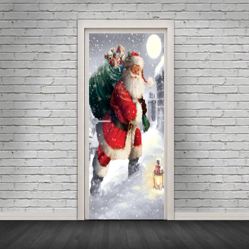 2 шт. 3D ПВХ Фреска водонепроницаемый плакат самоклеющиеся украшения для спальни двери наклейки Санта Наклейки на стены имитация декора Рождественский подарок