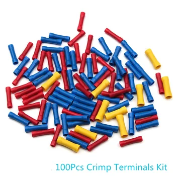 

100Pcs Butt Wire Crimp Terminal Assorted Insulated Butt Electrical Wire Crimp Connector Kit Red Blue Yellow
