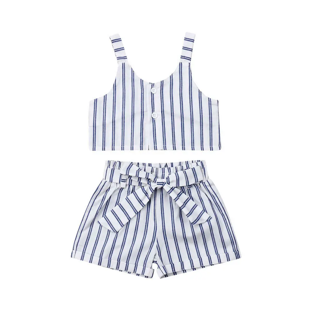 

1 2 3 4 5 Years age kids clothes new Fashion cotton strip Vest Tops+ Short Pant Outfits 2pcs Set child baby girl clothing 2019