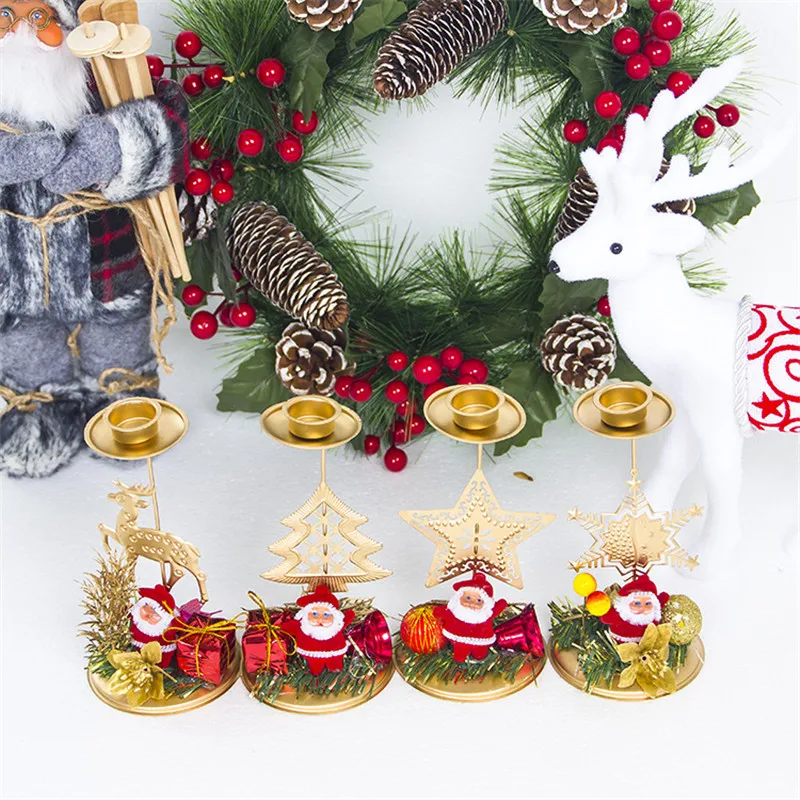 

Christmas Iron Candlestick Ornament Candle Desktop Decor Background Home Decor Snowflake Five-pointed Star Christmas Tree