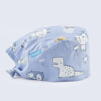 

Unisex Dinosaur Print Scrub Cap Medical Work Hats Tieback Adjustable Surgical Caps 100% Cotton Dentist Medicine Hat Cheap