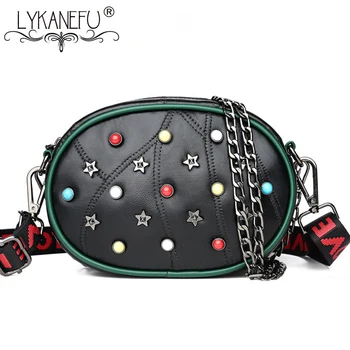 

LYKANEFU Sheepskin Waist Bag Punk Style Genuine Leather Bags for Women Messenger Bags Small Purse Ladies Leather Crossbody Bag
