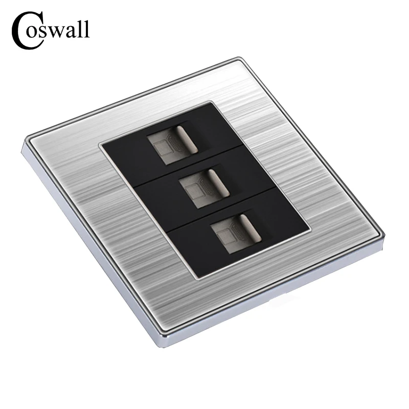 COSWALL Роскошная настенная Тройная Интернет розетка компьютерная Enchufe нержавеющая