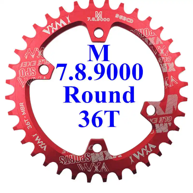 VXM 30T 32T 34T 36T 38T 96BCD Овальная Круглая цепь из алюминиевого сплава, дорожная велосипедная Звездочка для M7000 M8000 M9000 - Цвет: Red 36T Round