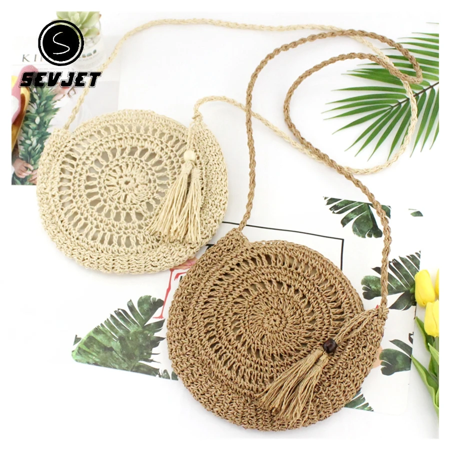 

Round Straw Beach Bags Vintage Handmade Woven Crossbody Bag Raffia Circle Rattan Bags Summer Vacation Women Shoulder Bags CJ841
