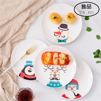 

Christmas cartoon ceramic plate Santa snowman plate salad breakfast plate household dish 8 inch plate