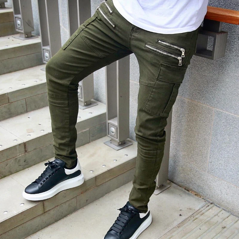 Модные мужские узкие брюки-карандаш на молнии, повседневные брюки для фитнеса