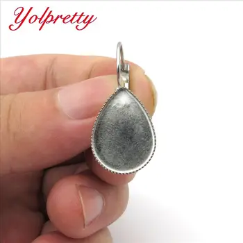 

13*28mm 10pcs Silver Plated teardrop French Lever Back Earrings Blank/Base,Fit 13*28mm Glass Cabochons,Buttons;Earring Bezels
