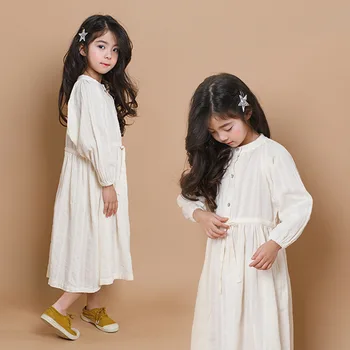 

Girl Autumn Spring 2019 Girl Teenage Clothes Dresses White Beige Children Clothing School Maxi Long Cotton Toddler Dress Girl