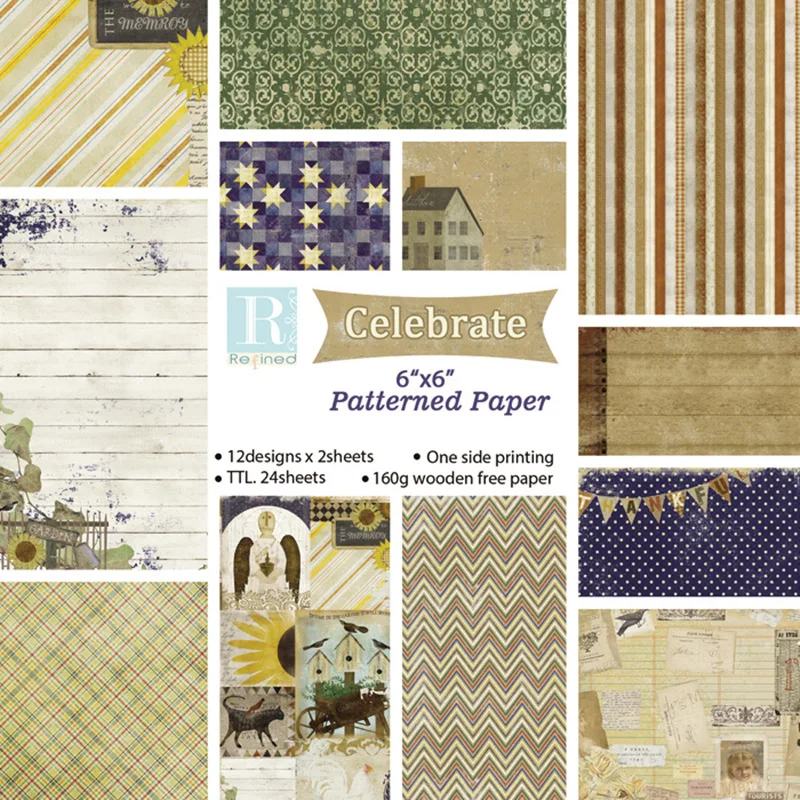 

24pcs 6" Single-side Retro Joy pattern creative papercraft art paper handmade scrapbooking kit set books C072