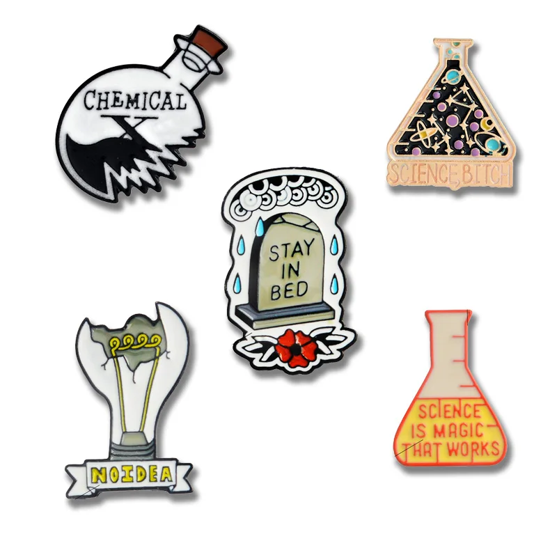 

Science Fantastic chemical reaction Pins Jewelry Experimental utensil Broken light bulb Flask Lapel Pin Badges Enamel Brooches