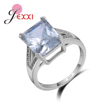 

Hot Sale Square Wedding Rings For Women 925 Sterling Silver Birthday Party Promise Jewelry Men Drop Ship CZ Stone Anillos