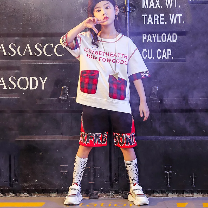 Summer New Street Dance Set Children Korean Version Hip-Hop Jazz Clothes Loose Tops Shorts Boy Girl Drums Costumes DWY1474 | Тематическая