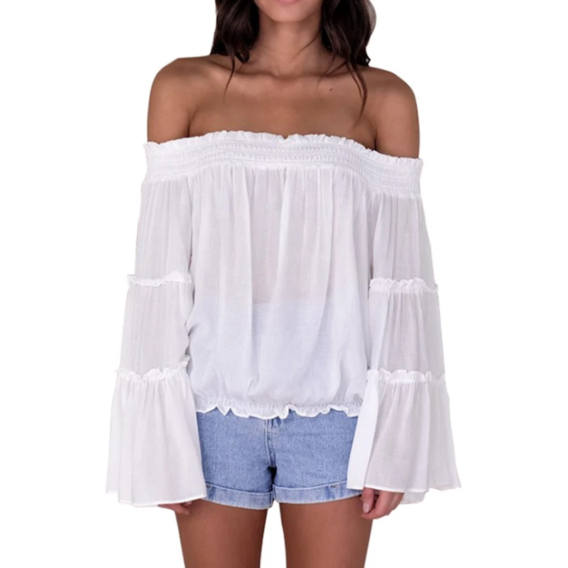 

White Off Shoulder Top Boho Clothing Elegant Blouse Womens Tops And Blouses Long Sleeve Shirt Blusas Mujer De Moda 2019 Korean
