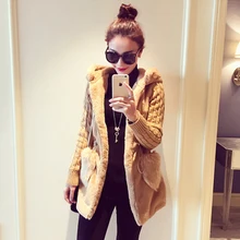 Женское теплое пальто из искусственного меха с капюшоном, длинный свитер с длинным рукавом, куртка с большим карманом, модное офисное пальто большого размера, Осень-зима, новое поступление