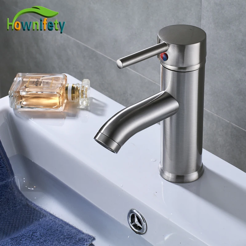 

Free Shipping Single Handle One Hole Bathroom Mixer Faucet Hot and Cold Water Tap Brushed Nickle Finish