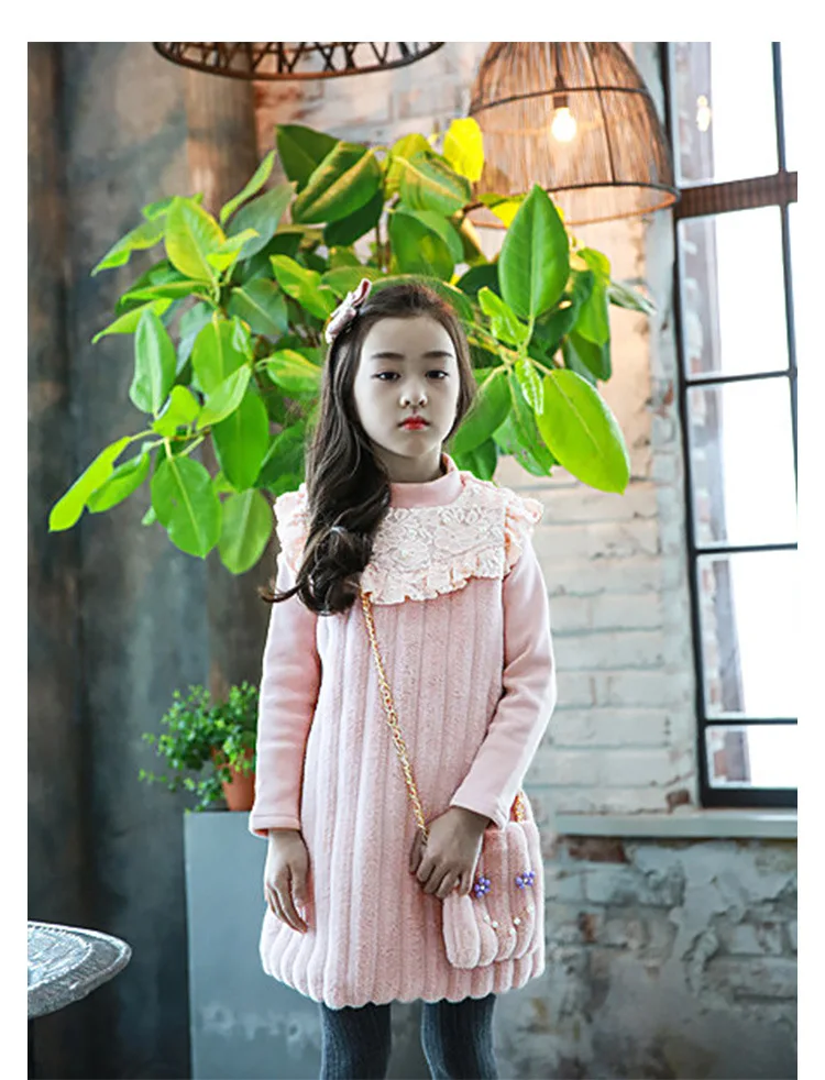 fleece little girls dress winter autumn 2017 kids princess dress children dress teenage girls  (13)