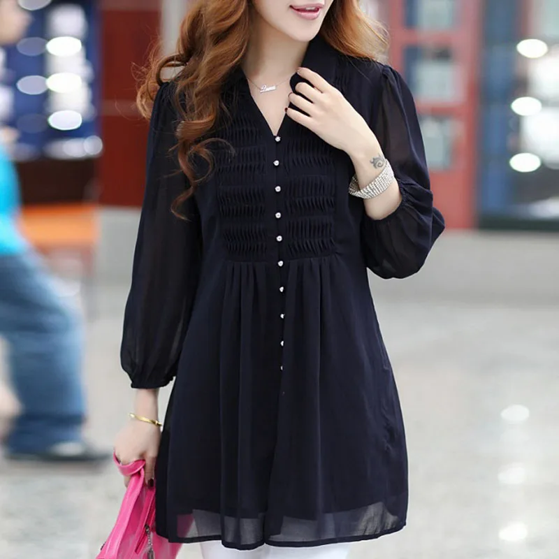 6xl más tamaño 2016 Primavera Verano mujeres casual gasa larga Blusas camisa suelta Tops ropa mujer Camisas Blusas Feminas wcx622