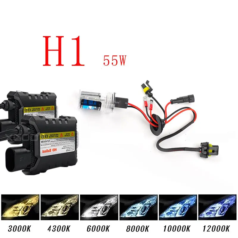 2Pcs 55w 12v Hid H1 Xenon Conversion Kit Car Light 3500lm Fog Light 3000k 4300k 5000k 6000k