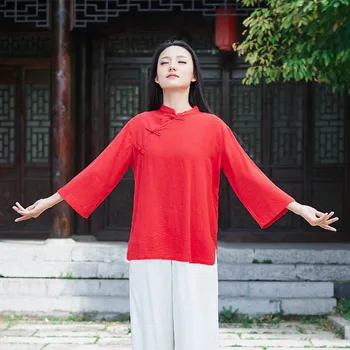 

2019 Spring Women Cotton Linen Shirts Casual Long Sleeve Stand Collar Tops Bell Sleeve Solid Loose Summer Slim Fit Tops