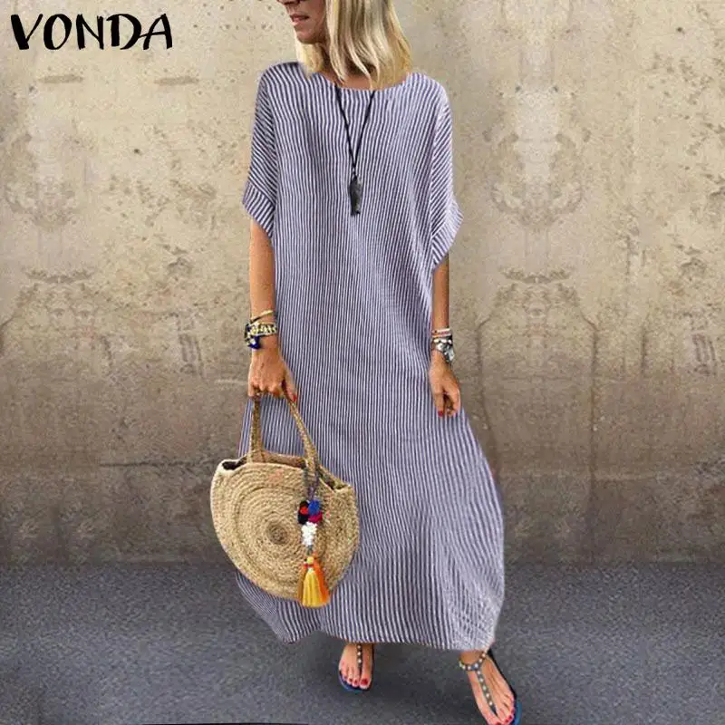 Летнее платье, осень, VONDA, женские платья, макси, Длинные вечерние, ночной халат, Femme, винтажный, пляжный, сексуальный, рубашка-сарафан, плюс