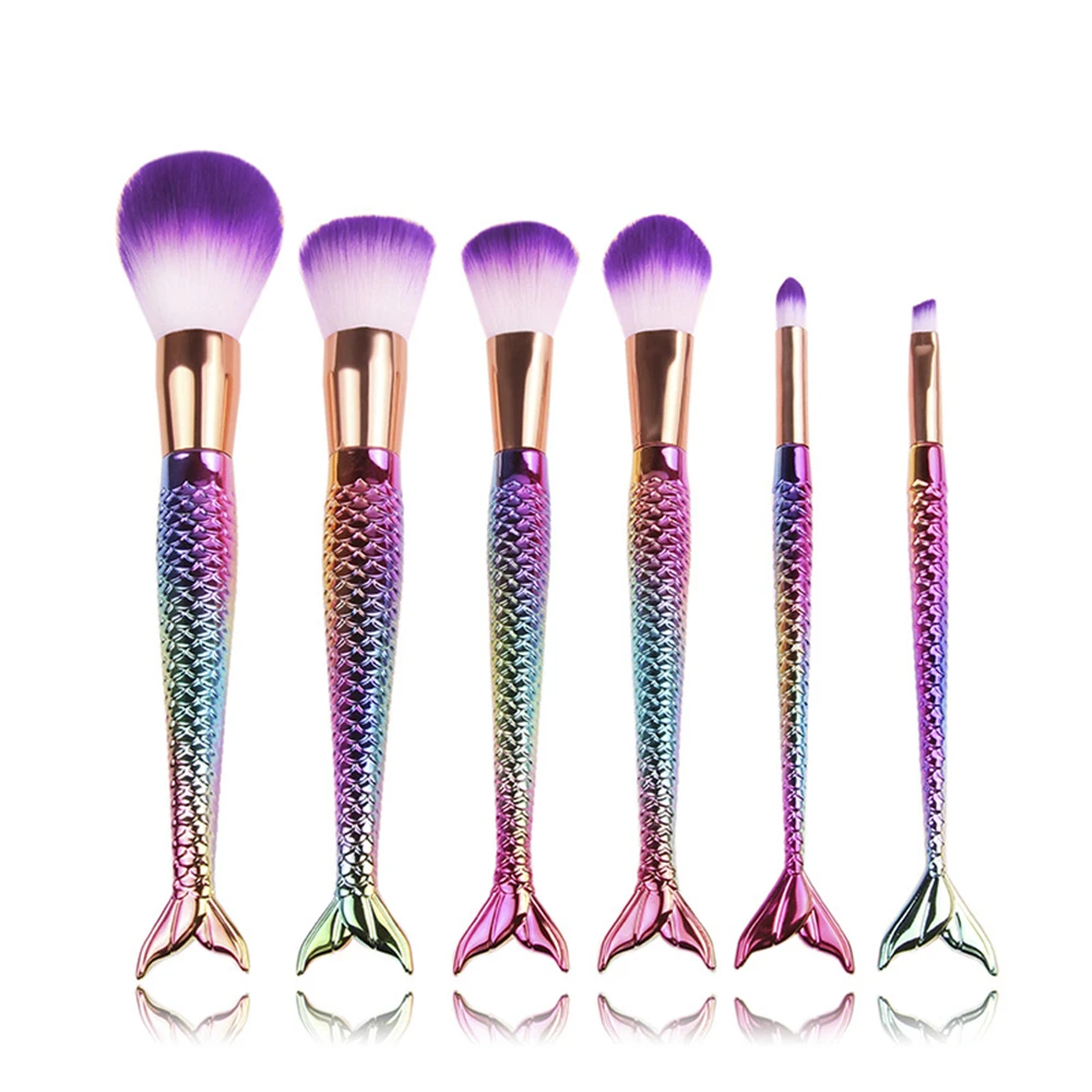 

6Pcs/Pack Big Mermaid Makeup Brushes Set Powder Foundation Blend Contour Blush Eye Shadow Eyebrow Make Up Brush Tool Kits