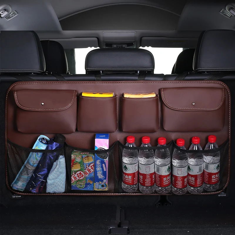 Car Trunk Organizer Adjustable Backseat Storage Bag Multi use leather