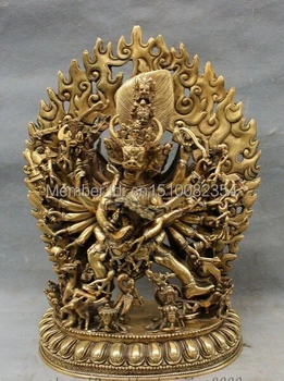 

13" Tibet Brass Buddhism Joss Yamantaka Vajrabhairava Buddha Dhammapala Statue