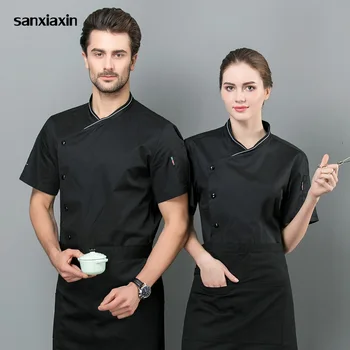 

Short sleeved cooker Work shirts Double Breasted Restaurant Kitchen Chef Jackets Catering Waiter Uniform hotel catering workwear
