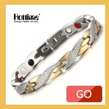 Hottime Fashion Golden 304 Stainless Steel Bracelet Health Energy Magnetic Bracelets For Man Hand Link Chain Wristband 10107