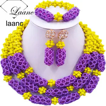 

Laanc Fashion Yellow Purple Crystal Nigerian Wedding African Beads Bridal Jewelry Sets XQJZ027