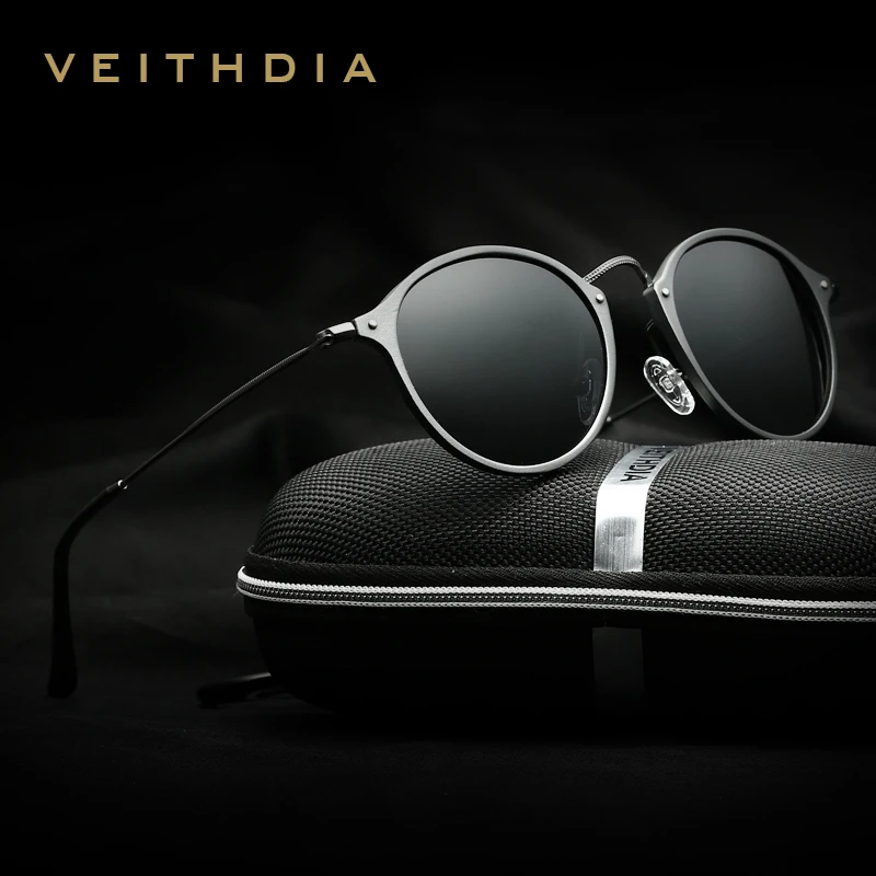 VEITHDIA ÓCULOS de Marca Designer de Moda Unissex Óculos de Sol Revestimento Polarizada Óculos De Sol Espelho Redondo Masculino Óculos Para Homens/Mulheres 6358