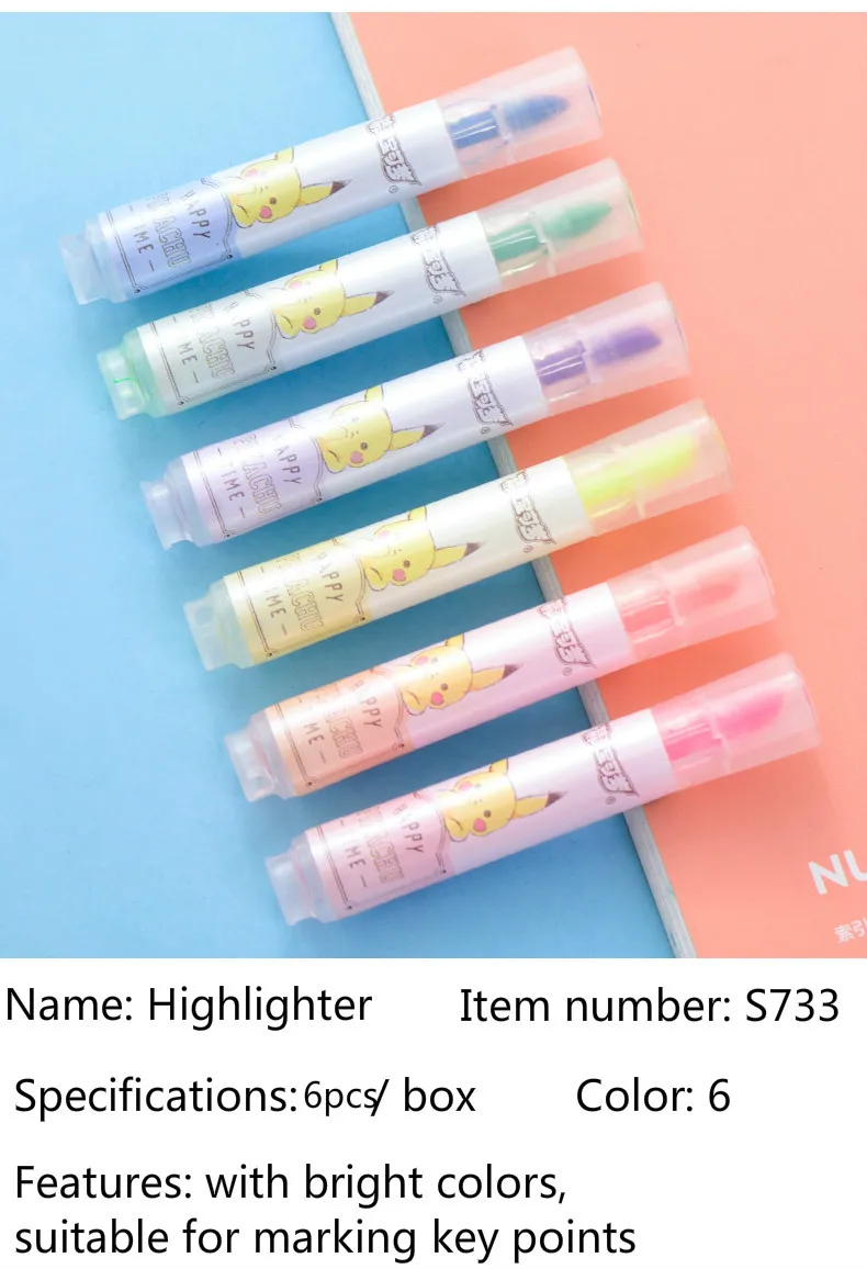 Deli S733 симпатичное милое мини-хайлайтер карамельного цвета флуоресцентный маркер шесть смешанных цветов художественный маркер штрихи набор канцелярских принадлежностей