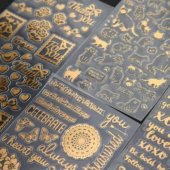 

40 pcs/Lot Vintage golden foil stickers Hello Cat Bird Celebrate deco sticker scrapbooking Stationery School supplies A6903