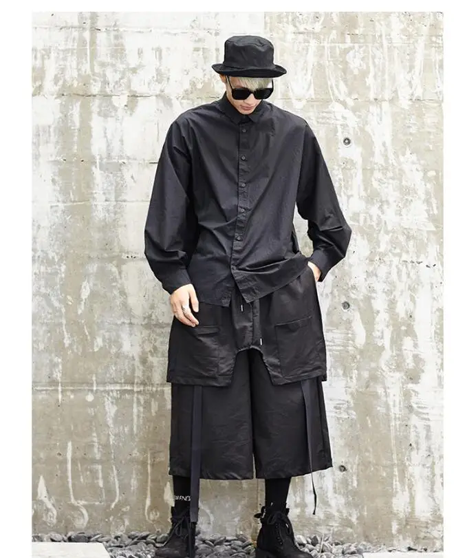 spring and summer new stage catwalk show Japanese fashion men's casual wide-leg pants loose fashion nine points skirt pants