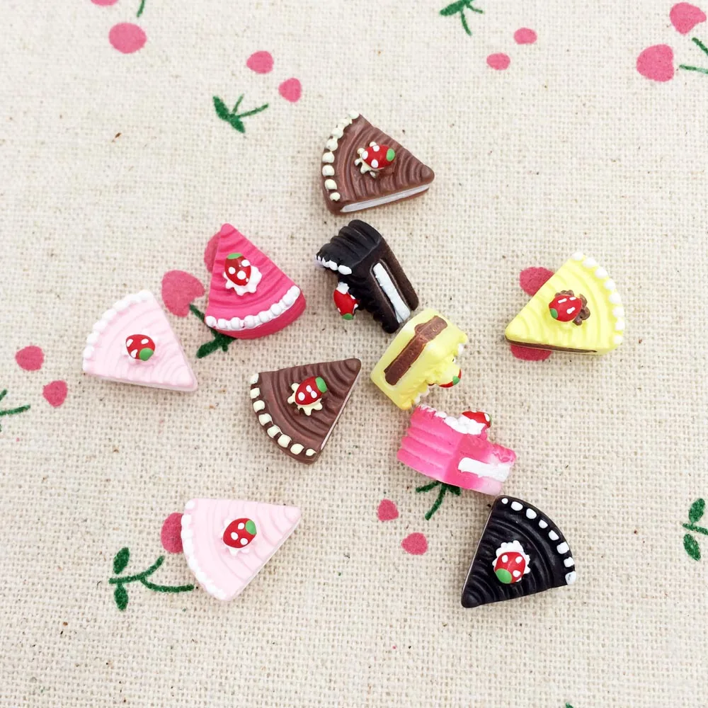 

10 Pieces Mixed Color Resin Flat Back Flatback Cabochon Kawaii Miniature Fake Food Cake DIY Craft Decoration Child Toy 12*15mm