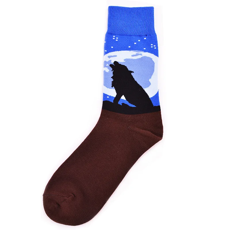 Брендовые мужские носки в стиле Харадзюку, в стиле хип-хоп, из чесаного хлопка, цветные, веселые, веселые, космонавты и ракеты, Акула, теплые носки, мужские носки, рождественские подарки - Цвет: Wolf