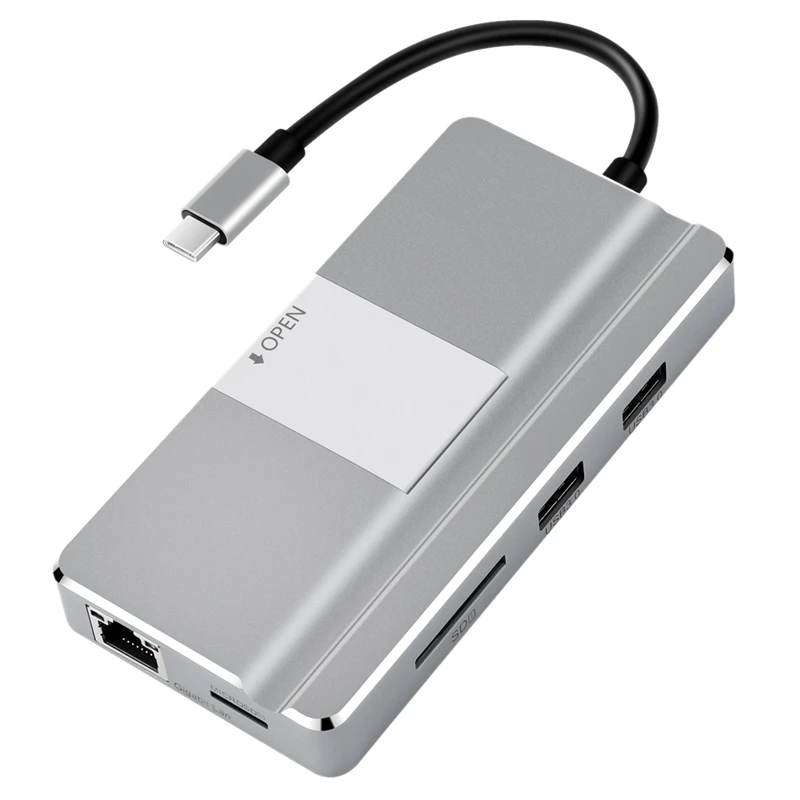 Silver 8 в 1 type C к Ethernet Rj45 1000 Мбит/с HDMI 4 к OTG Устройство для чтения карт SD TF USB3.0 USB2.0 концентратор конвертер с PD type C Зарядка адаптер - Цвет: Silver