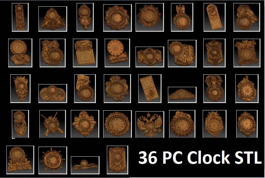 36 Pc 3d STL Wall Clocks Models Set for CNC Router 