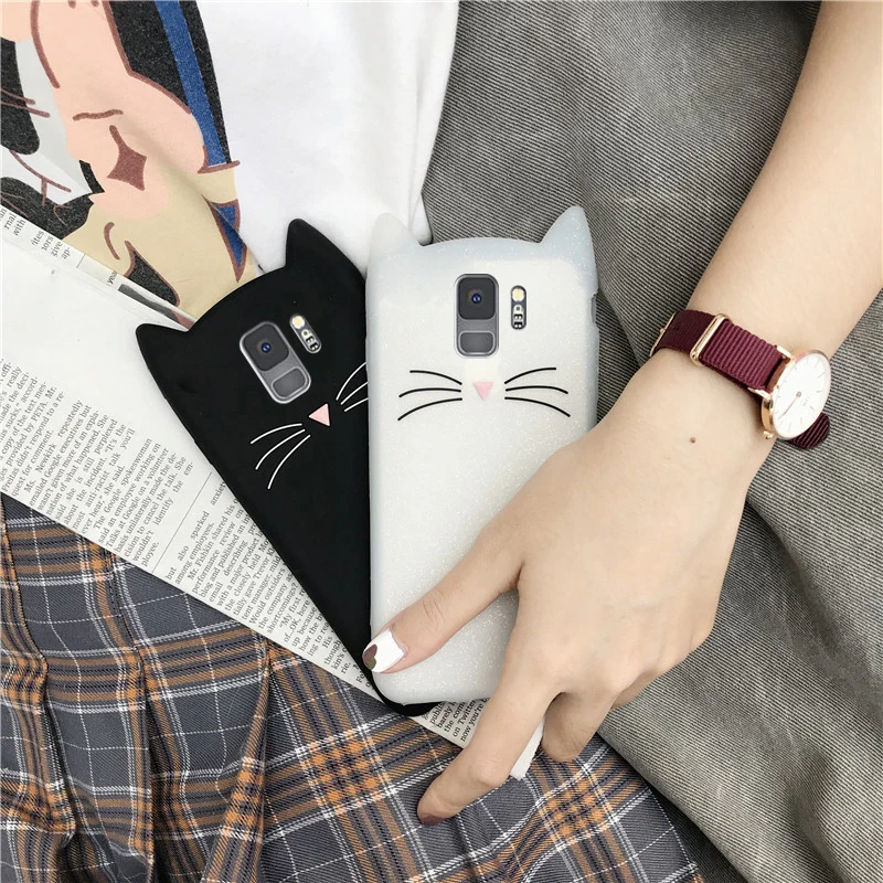 3D Cute Cat Case For Samsung Galaxy S9 S8 S7 S6 S5 Edge Plus Cover Soft Cartoon Silicone Case For Samsung Galaxy Note 9 8 Case (3)