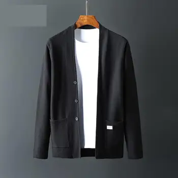 

New Arrival Men's Loose Casual Spring Autumn Thin Cardigan Fashion Brand Elastic Male Pure Color Sweater Coat Large Size M-4XL