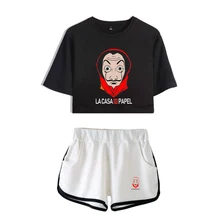 TV series Money Heist La Casa de Papel House of Paper print Leisure Women Two Piece Set Shorts+lovely T-shirts Hot Sale Clothes