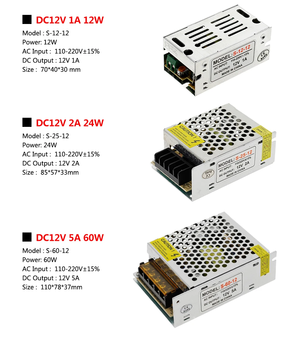 Питание DC12V 1A 2A 5A 8.3A 10A 15A 16.7A 20A 25A 30A 33A 40A 50A Трансформаторы освещения Светодиодный драйвер для Светодиодный переключатель полосной