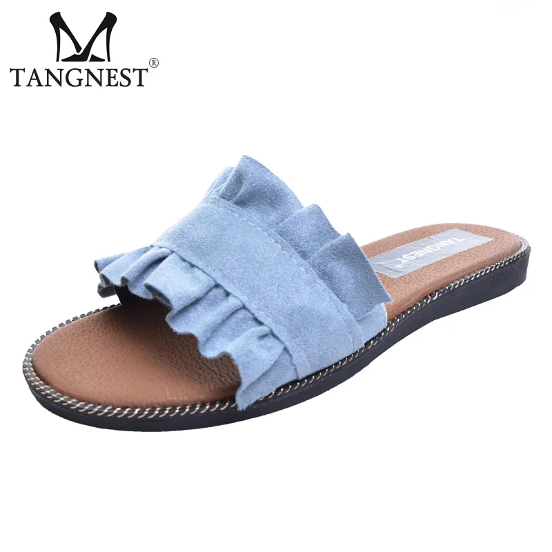 denim slippers tangnest fashion ruffles flat slippers denim canvas denim slippers tangnest fashion ruffles flat slippers denim canvas