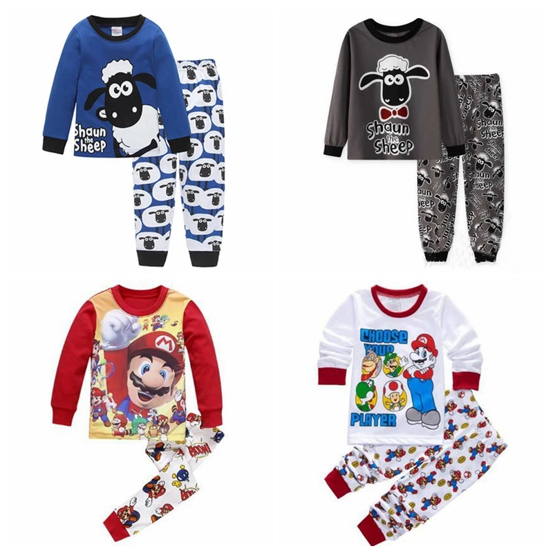 Cute Sheep Children Pajamas Sets Kids Sleepwear suit Sleeved T Shirts