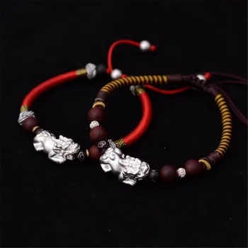 

New Design Chinese Knot 925 Silver Pixiu Charm Bracelet Handmade Men Women Lover Blessed Red Rope Bracelets DIY Jewelry Dropship