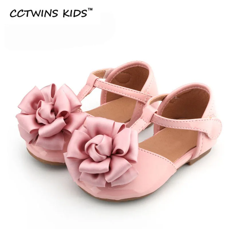 

CCTWINS KIDS 2017 toddler fashion pink flower party child baby girl pu leather kid brand black shoe flat T-Strap sandal G1005